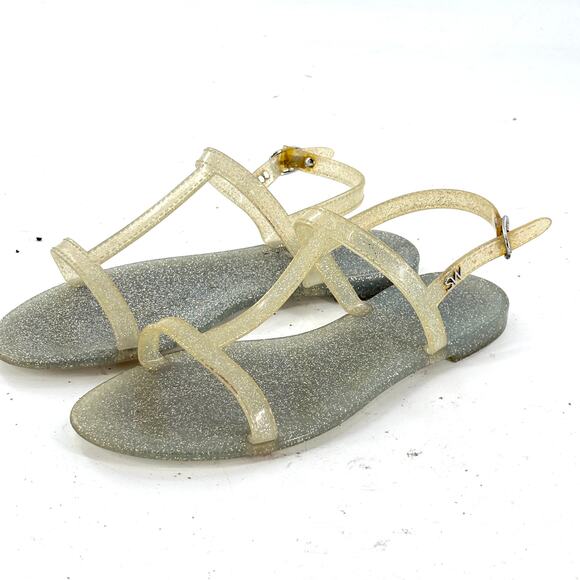 Stuart Weitzman Sparkle Jelly Sandals 8 White Clear Silver Wedding Travel Resort - Picture 4 of 6